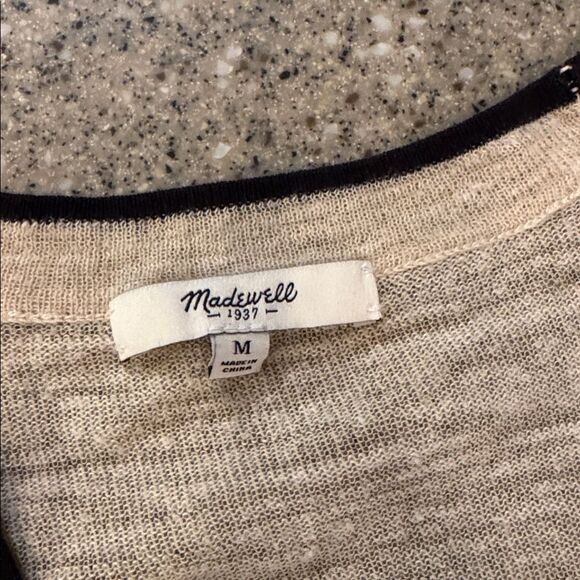 MADEWELL Linen Blend Contrast Trim V-Neck Lightweight Cardigan - Picture 4 of 8